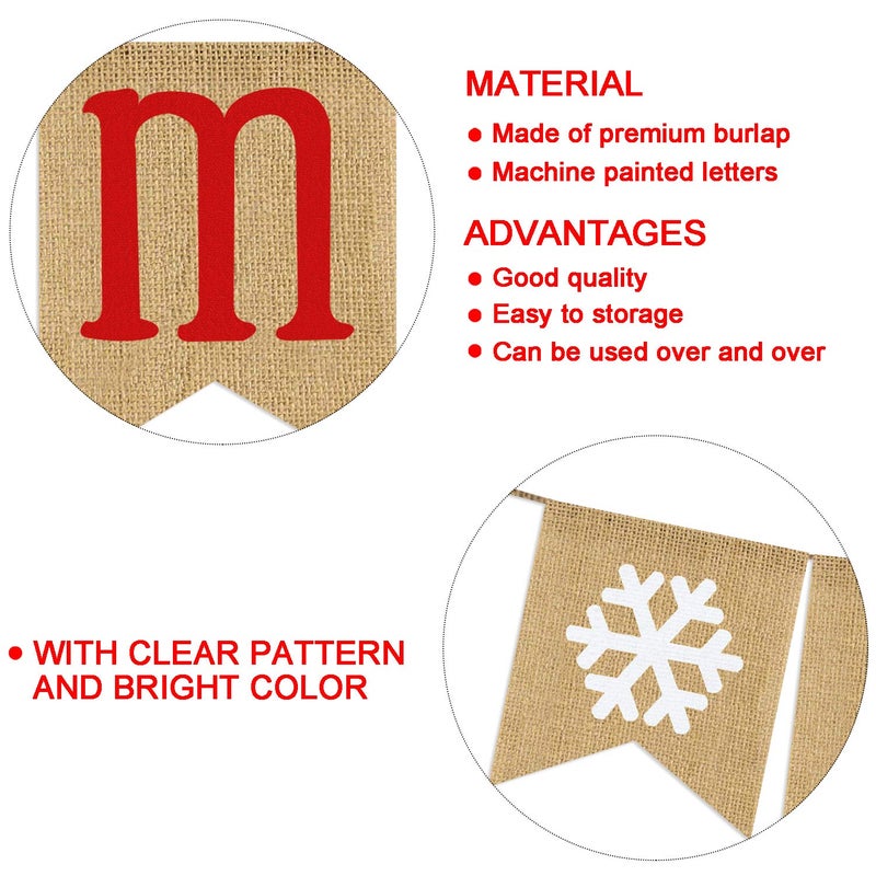 Partyprops Be Merry Burlap Banner | Christmas Banner with Snowflake Sign | Christmas Decoration | Rustic Christmas Decor for Mantle Fireplace Xmas Party Holiday Supplies Decoration | Outdoor Indoor Hanging Decor - Image 4